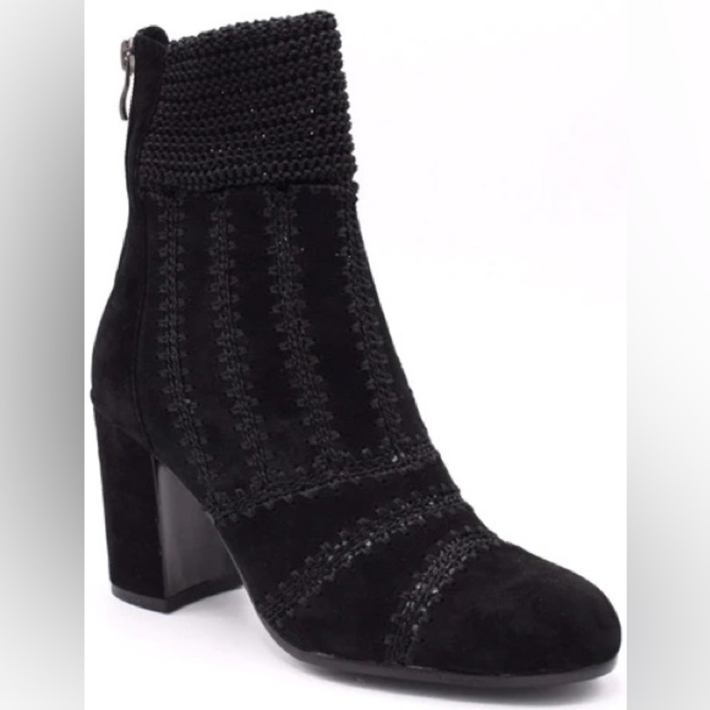 Anthropologie Silent D Black Suede Crochet Bootie